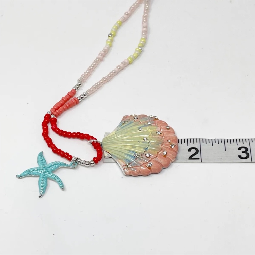 N085 NWT Silver Tone Mermaid Core Beaded Sea Star/Star Fish Rhinestone Shell